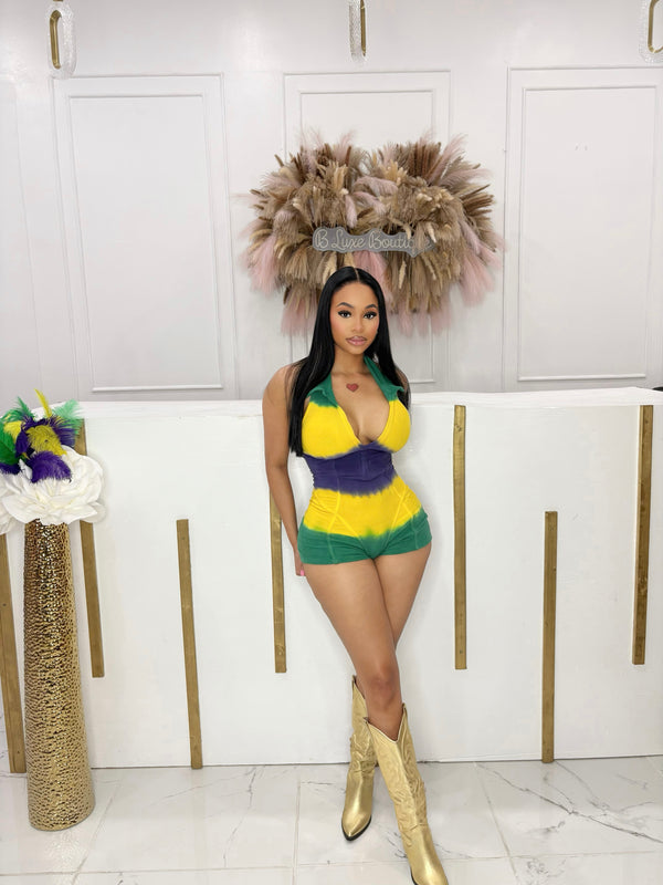 Mardi Gras tye dye romper