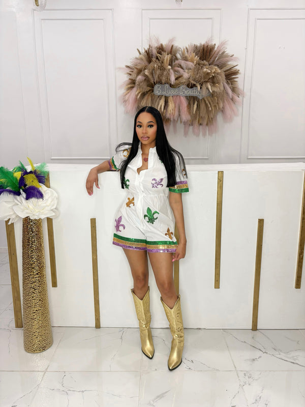 MARDI GRA WHITE ROMPER