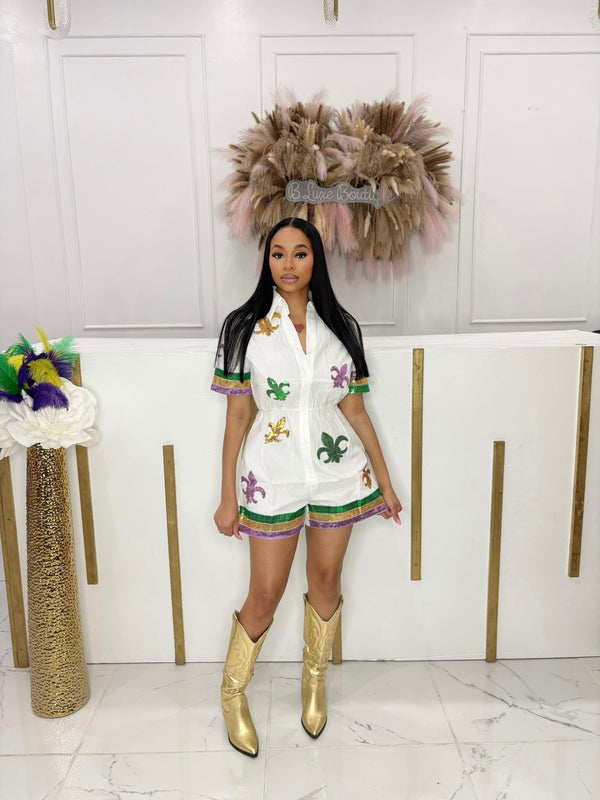 MARDI GRA WHITE ROMPER